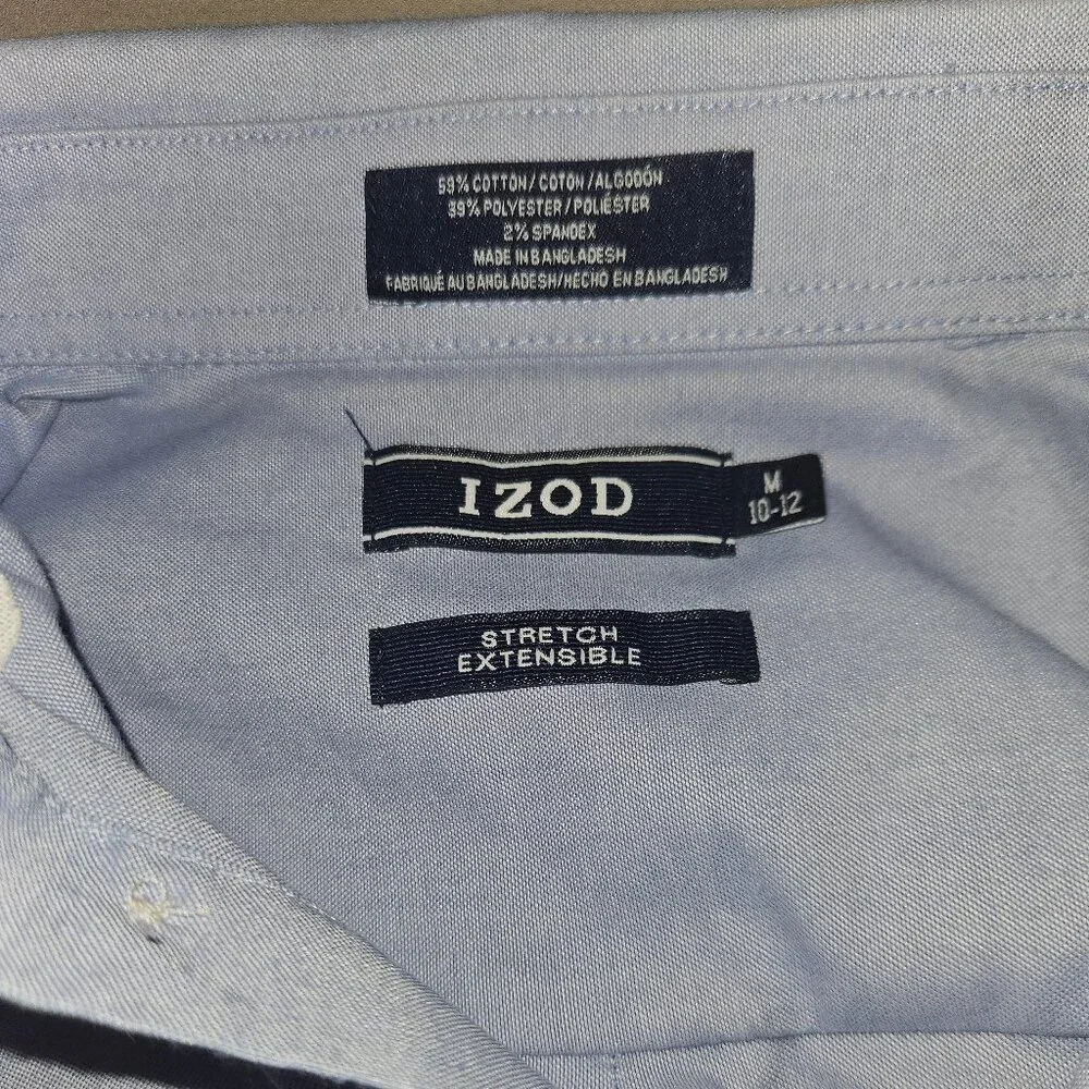 IZOD BOY'S LIGHT BLUE SHIRT, COTTON, POLYESTER, SPANDEX, M 10-12